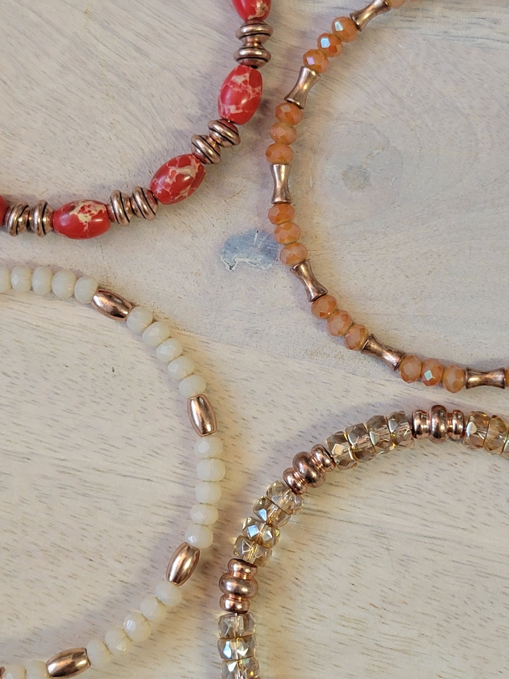 Alex And Ani Beaded Bracelet Stack Of 4 in Coral And Peach W/ Rose Gold Accents